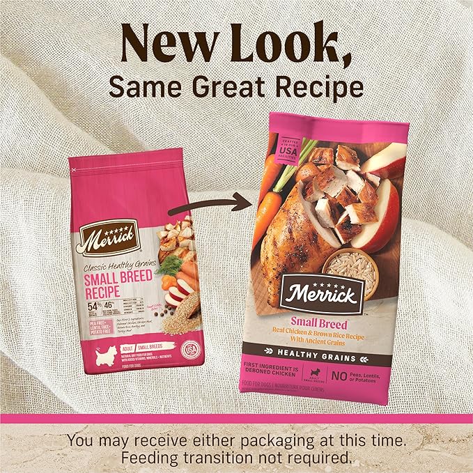 Merrick Healthy Grains Premium Dry Dog Food For Small Dogs, Wholesome And Natural Kibble, Small Breed Recipe - 4.0 lb. Bag