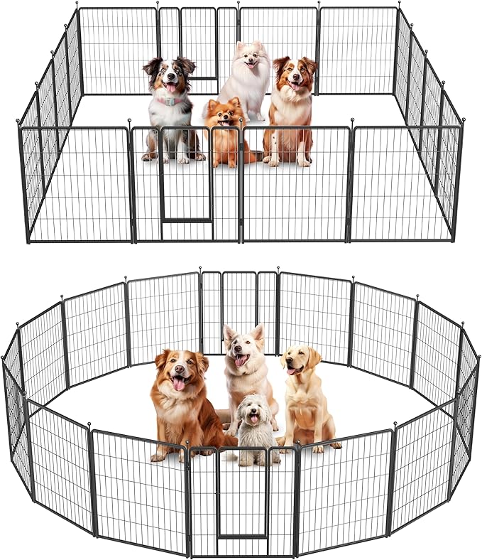 HealSmart Dog Playpen Indoor, Puppy Playpen Indoor for Yard, Camping, 32" Height 16 Panels Heavy Duty Dog Pen for Small/Medium Dogs, Black
