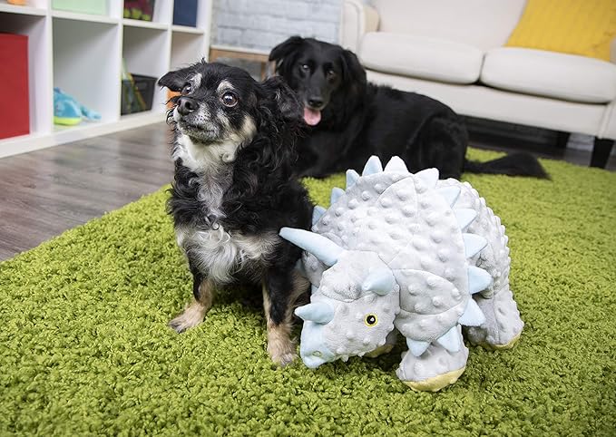 goDog Dinos Frills Squeaky Plush Dog Toy, Chew Guard Technology - Gray, Extra Large