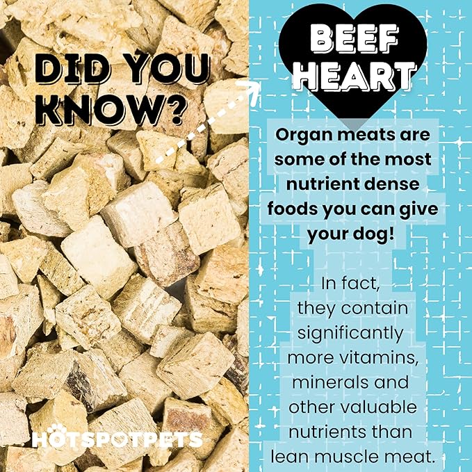 hotspot pets Freeze Dried Beef Heart Treats for Cats & Dogs - Single Ingredient All Natural Grain-Free Beef Heart - Perfect for Training, Topper or Snack - Made in USA - 1LB Bag