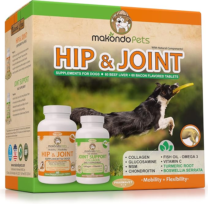 Hip and Joint Supplement for Dogs with Chondroitin, Collagen for Dogs, Turmeric, Boswellia, Dog Glucosamine for Dogs & MSM - Dog Arthritis Supplement. Extend Dog Joint Supplement Large Breed and Small