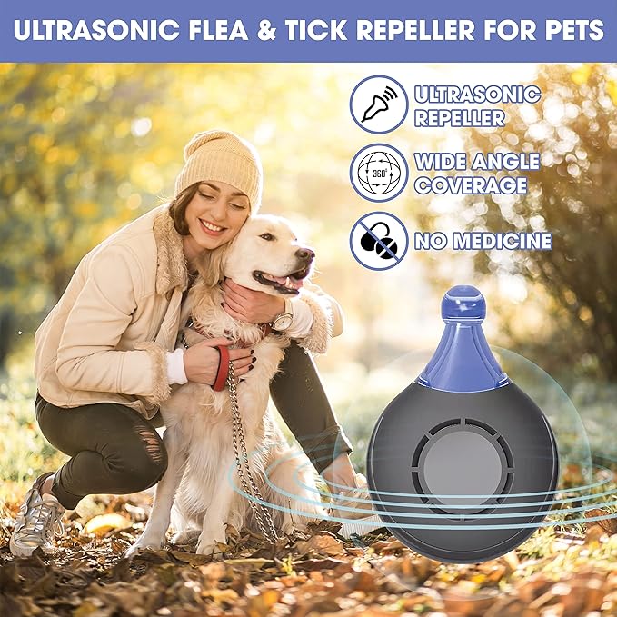 Ultrasonic, Natural, Chemical Free Tick and Flea Repeller - Ultrasonic Flea and Tick Repeller for Dogs and Cats - Flea and Tick Treatment for Dogs, Safe for Humans and Pets