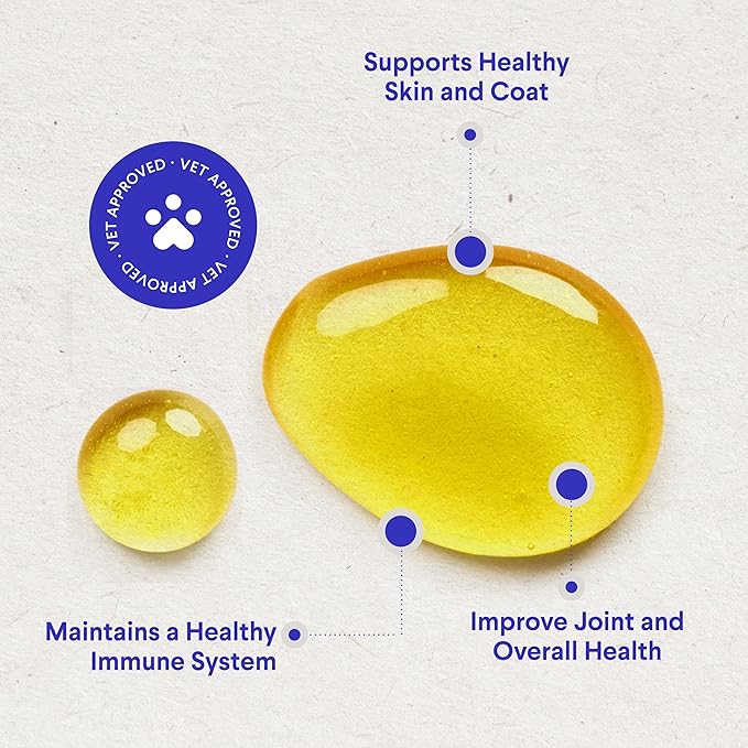 Fish Oil For Dogs - Omega 3 For Dogs From Alaskan Salmon, Cod & Krill Oil - EPA DHA Fatty Acids - Less Shedding & Itching - Skin, Joint, Immune & Heart Health - 16 oz Pet Liquid Supplement