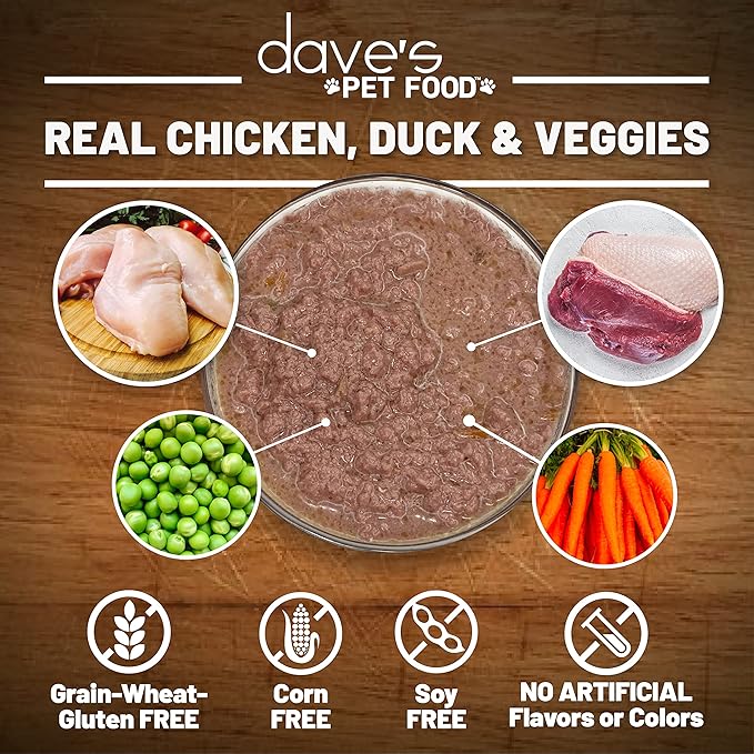 Dave's Pet Food Gravylicous Soft Wet Dog Food for Small & Large Dogs (Chicken & Duck with Veggies), Grain Free Canned Dog Food, Added Vitamins & Minerals, Wheat & Gluten-Free, 12oz Cans (Case of 12)