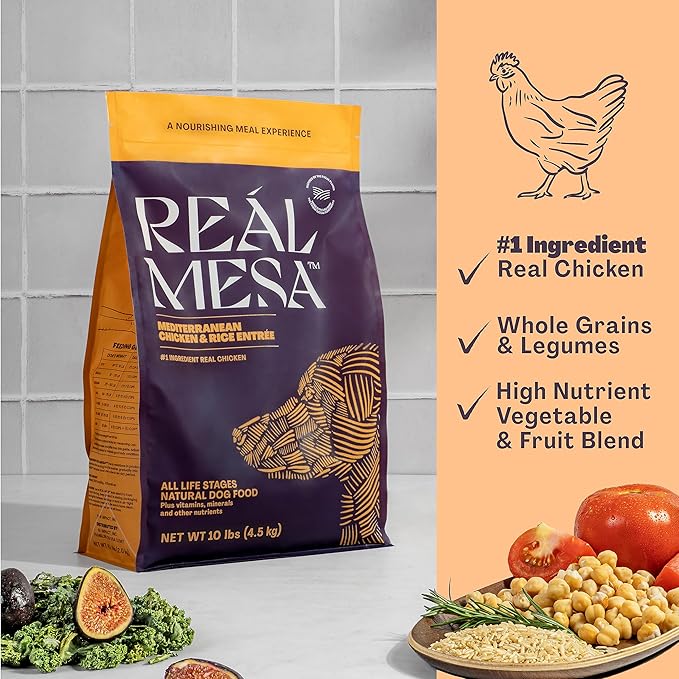 Real Mesa Premium Dry Dog Food - High Protein, Chef-Curated Adult Dog Nutrition, Mediterranean Chicken & Rice Entrée (10lbs)