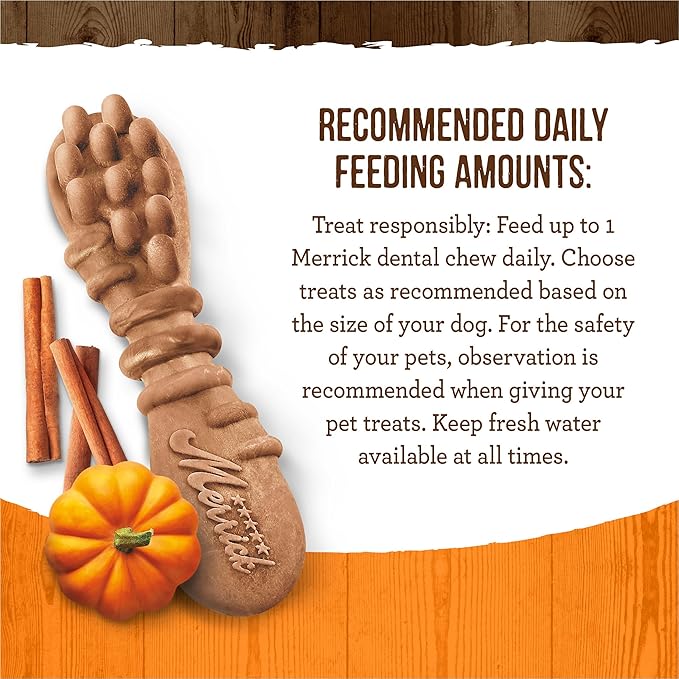 Merrick Fresh Kisses Natural Dental Chews, Treats Infused with Pumpkin and Cinnamon for Small Dogs 15-25 Lbs - 4.8 oz. Pouch