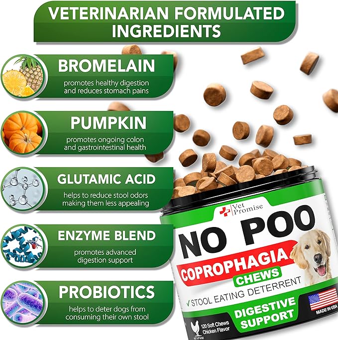 No Poo Chews for Dogs - Coprophagia Stool Eating Deterrent for Dogs - Prevent Dog from Eating Poop - Stop Eating Poop - Probiotics & Digestive Enzymes Supplement - Forbid for Dogs - Made in USA