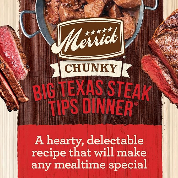 Merrick Chunky Grain Free Premium And Wholesome Canned Dog Food, Real Meat Big Texas Steak Tips Dinner - (Pack of 12) 12.7 oz. Cans