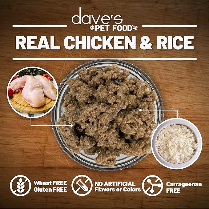 Dave's Pet Food Bland Diet Dog Food (Chicken & Rice), Easy to Digest, Gluten-Free Canned Wet Dog Food for Sensitive Stomach, Dave's Dog Food, 13.2 Ounce (Pack of 12)
