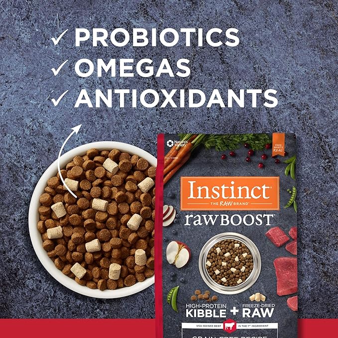 Instinct Raw Boost Grain Free Dry Dog Food, High Protein Real Beef Kibble + Freeze Dried Raw Dog Food, 20 lb. Bag