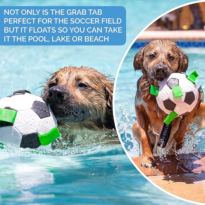 Hyper Pet Grab Tabs Dog Soccer Ball with Straps (7.5") Indoor or Outdoor, Interactive Durable Fetch Dog Ball with Tug Toy for All Dog Breeds