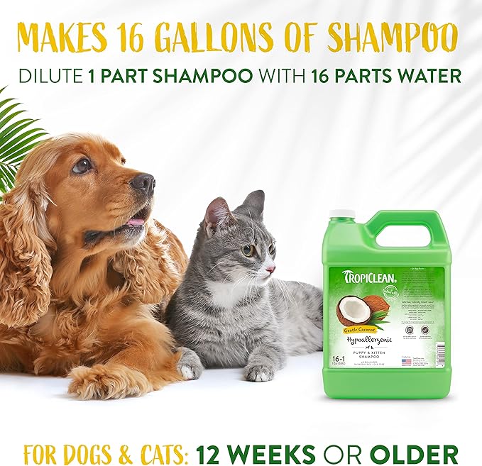 TropiClean Coconut Hypoallergenic Dog Shampoo | Gentle Puppy Shampoo for Sensitive Skin | Natural Pet Shampoo Derived from Natural Ingredients | Kitten Friendly | Made in the USA | 1 gal.