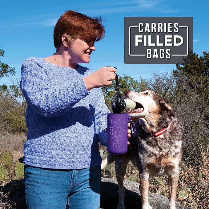 Dog Doo Tube Reusable Dog Poop Holder For Dog Walkers - Carries Used Dog Poop Bags - Tight Fitting Lid Keeps in Odors - Dog Waste Carrier - Attachable to Dog Leash, Harness or Waist (XLarge, Purple)