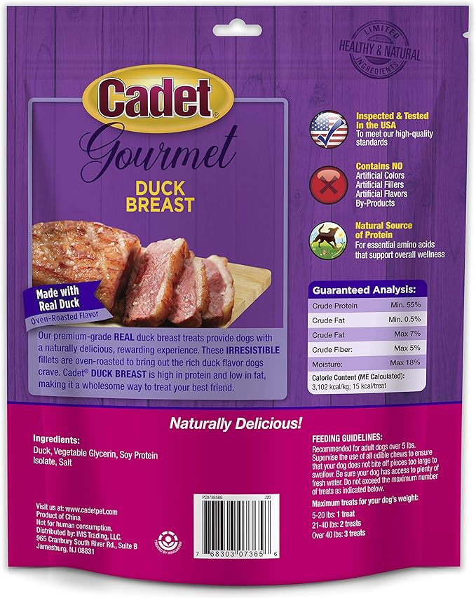 Cadet Gourmet Duck Breast Dog Treats - Healthy & Natural Dog Training Treats for Small & Large Dogs - Inspected & Tested in USA (14 oz.)
