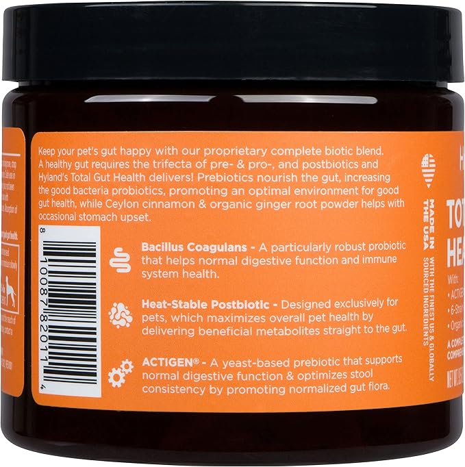Hyland's Naturals - Probiotics for Dogs - Total Gut Health, 90 Soft Chews, with ACTIGEN PREBIOTIC & Organic Ginger Root, Bacon Flavor