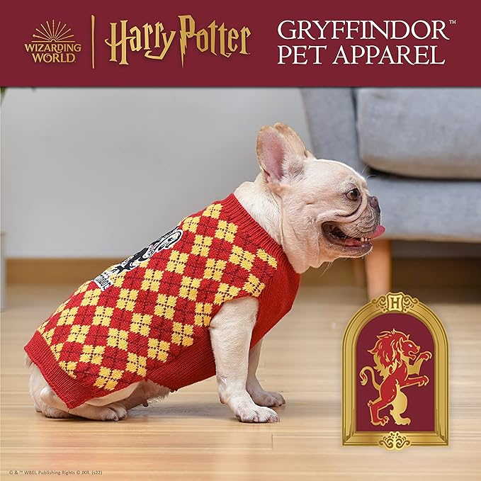 HARRY POTTER Gryffindor Pet Sweater - Dog Apparel & Accessories for Hogwarts Houses, Gryffindor Dog Sweater, Dog Clothes, Gryffindor Pet Sweater, Dog Clothing, Pullover Sweater for Dogs, Red, Large