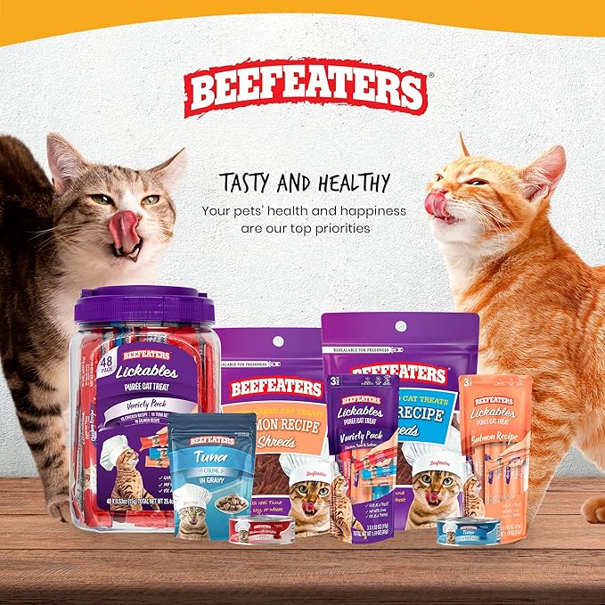 Beefeaters Cat Treats - Tuna Recipe Shreds 1.41oz, Case of 12 | Real Cat Food, No Sugar/Soy/Corn/Wheat | High Protein & Taurine | Supports Dental Health | Training Treats - No Artificial Additives