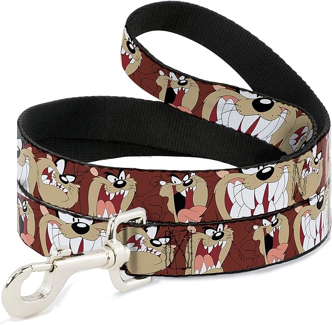 Buckle-Down Pet Leash - Tasmanian Devil Expressions Brown - 4 Feet Long - 1.5" Wide