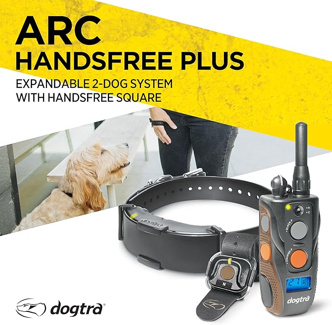 Dogtra ARC HANDSFREE Plus Expandable to 2-Dog Remote Dog Training E-Collar with HANDSFREE Square for Discreet and Precise Control Slim Ergonomic Rechargeable Waterproof 3/4-Mile Range