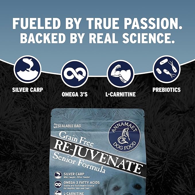 Annamaet Grain-Free Re-Juvenate Senior Formula Dry Dog Food, (Fresh Silver Carp & Turkey), 12-lb Bag