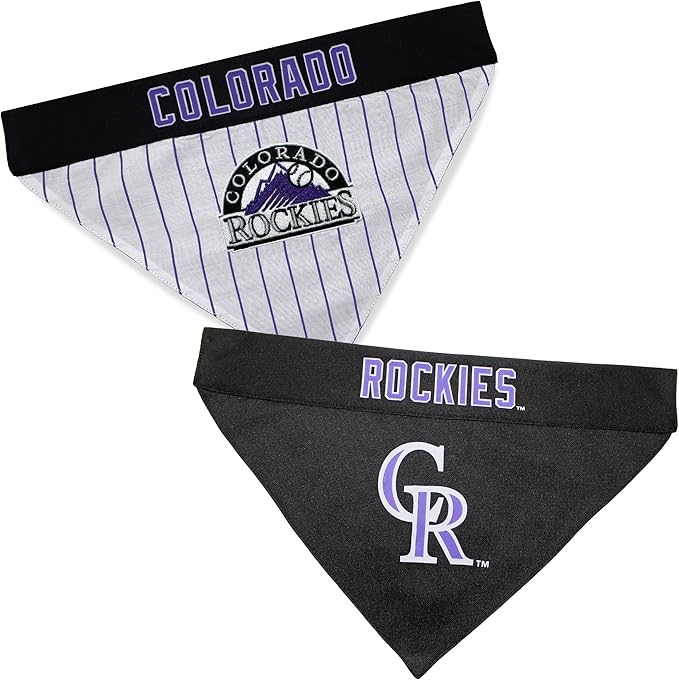 Pets First ROC-3217-S-M MLB Colorado Rockies Reversible Pet Bandana, Small/Medium, MLB Team Color