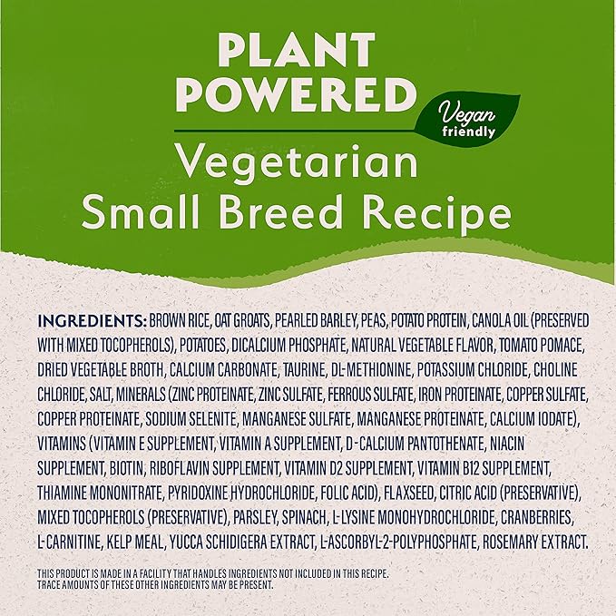 Natural Balance Limited Ingredient Small Breed Adult Dry Dog Food with Vegan Plant Based Protein and Healthy Grains, Vegetarian Recipe, 12 Pound (Pack of 1)