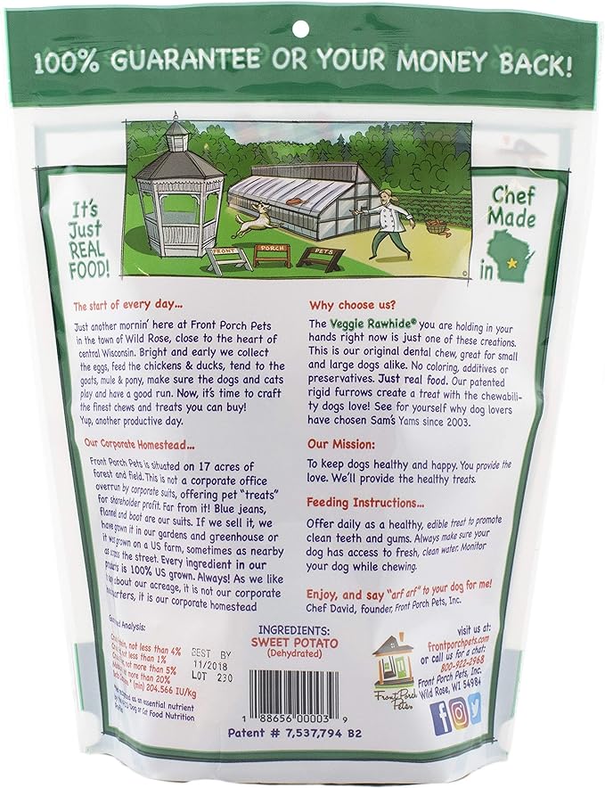 Sam's Yams Sweet Potato Dog Treats, Healthy Dog Treats for Small, Medium, and Large Breed Dogs - Made in USA, High Fiber, Vegan Dental Chews - Veggie Rawhide, Sweet Potato Dog Chewz, 14oz(Pack of 3)