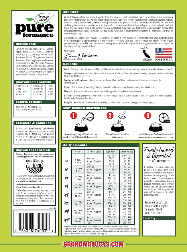 GRANDMA LUCY'S 844214 Pureformance Grain Free Lamb Food for Dogs, 10-Pound