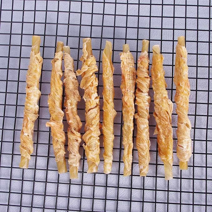 Dog Treats 100% Organic Chicken Hide Twists,Dog Chews Treats, 5 Inch Chicken Wrapped Rawhide Sticks, Promotes Teeth Health, 8 oz