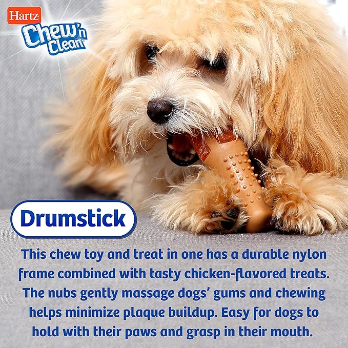 Hartz Chew ‘n Clean Chicken Flavored Drumstick Dog Treat & Chew Toy, Extra Small, 2 Pack