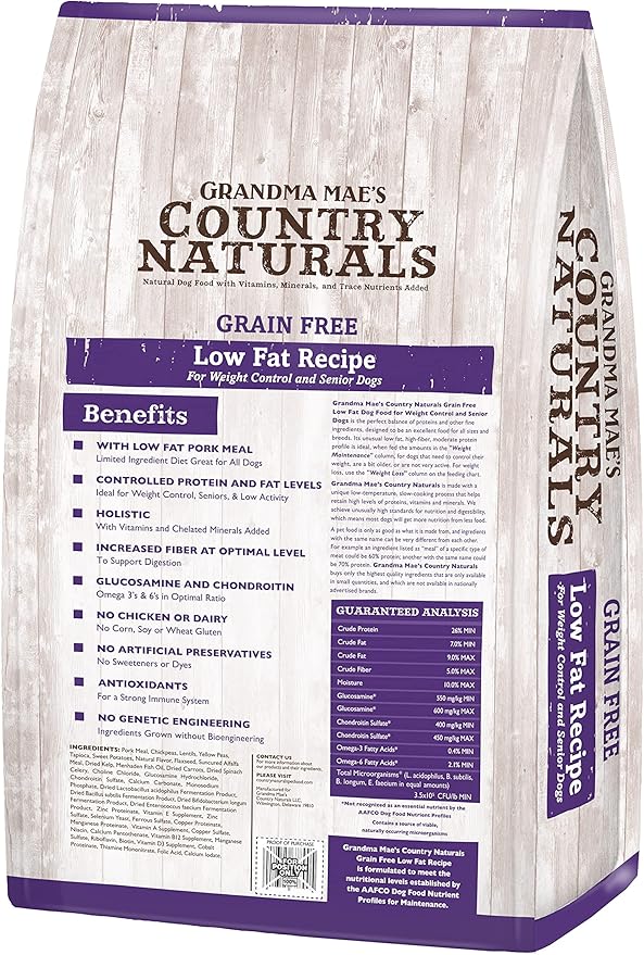 Grandma Mae's Country Naturals Grain Free Dry Dog Food 23 LB Low Fat Recipe