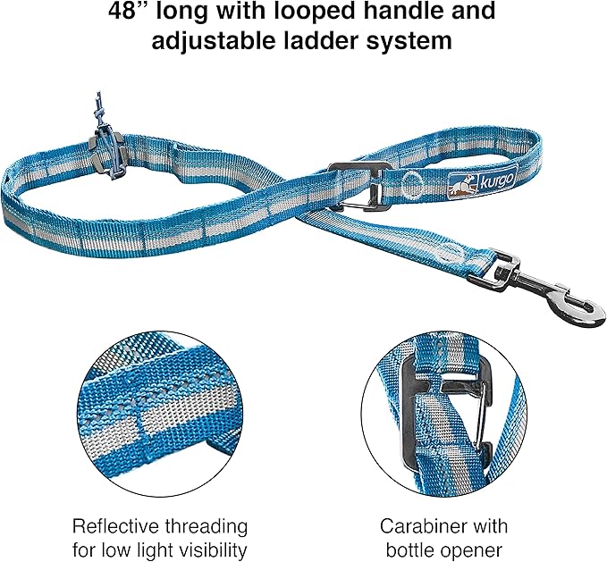 Kurgo Rsg Stub Leash for Dogs | Adjustable Dog Leash | Hands Free Dog Leash for Walking, Jogging, Or Running | Customizable Molle-Compatible Pet Lead | Training Handle | Web Keeper | Reflective | 48”
