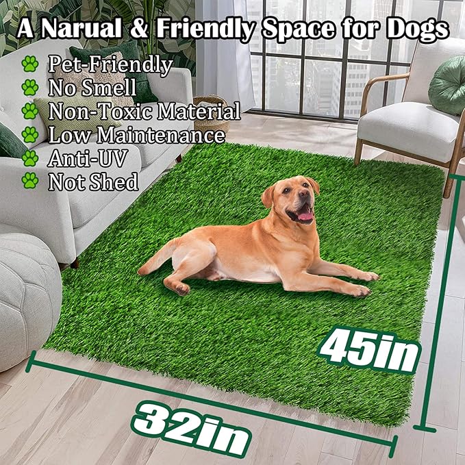 Large Dogs Artificial Grass Pee Pads, High Drain Puppy Potty Turf Training Tray, Pets Fake Grass Patch, 45" x 32"