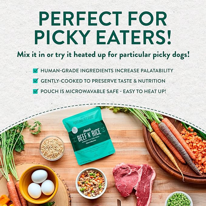 CRAFTED BY HUMANS LOVED BY DOGS Portland Pet Food Company Human-Grade Wet Dog Food Pouch: Fresh Dog Food Mixer and Dog Food Topper Multipack Packets