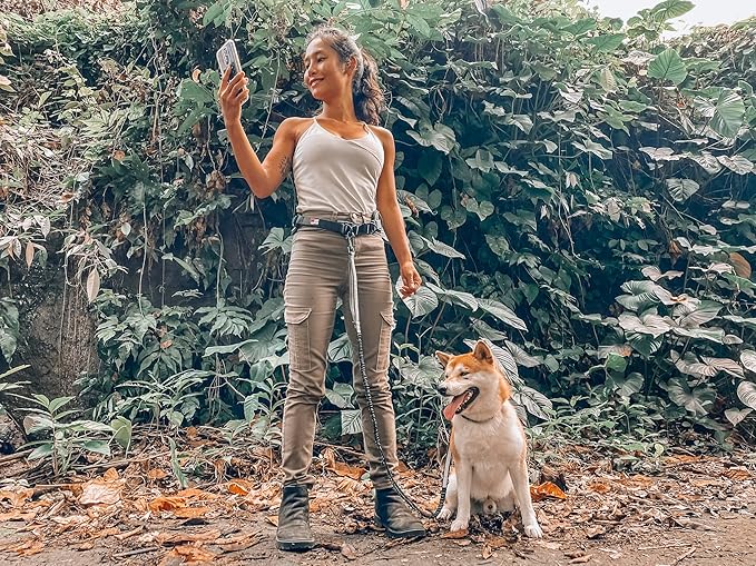 Tuff Pupper Heavy Duty Hands Free Dog Leash | One Small/Medium Dog Up to 45 lbs | Comfortable Shock Absorbing Bungee | Reflective Padded Handles | Lumbar Waist Belt 22-45" | Jogging Running Leash
