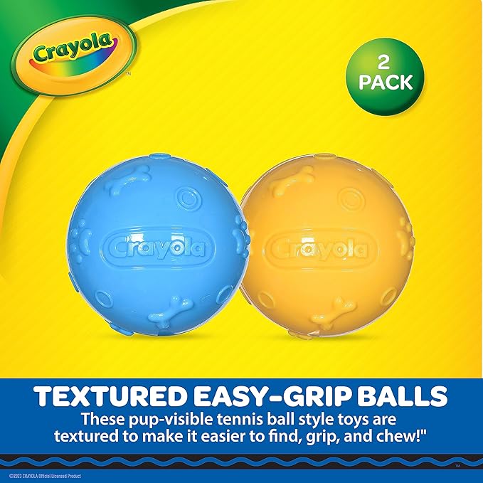 Crayola for Pets 2pk Balls in Pup-Visible Colors Dogs See Best, Embossed Texture for Easy Grip Fetch and Chew, TPR, Rubber Chew Toys for Dogs, Yellow + Blue Tennis Ball Style Dog Toys