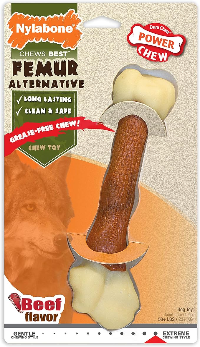 Nylabone Power Chew Femur Bone Rawhide Alternative Nylon Chew Toy for Dogs, Dog Toys for Aggressive Chewers, Beef, Large/Giant (1 Count)