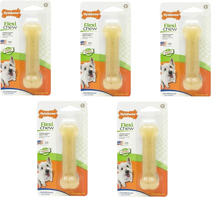 Nylabone (5 Pack) FlexiChew Chicken Flavored Bone Dog Chew Toys - Size Regular