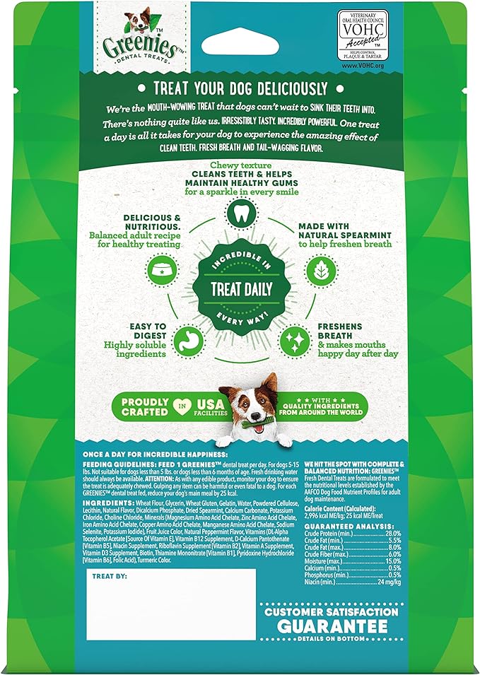 Greenies TEENIE Natural Dental Care Dog Treats Mint Fresh Flavor, 12 oz. Pack (43 Treats)