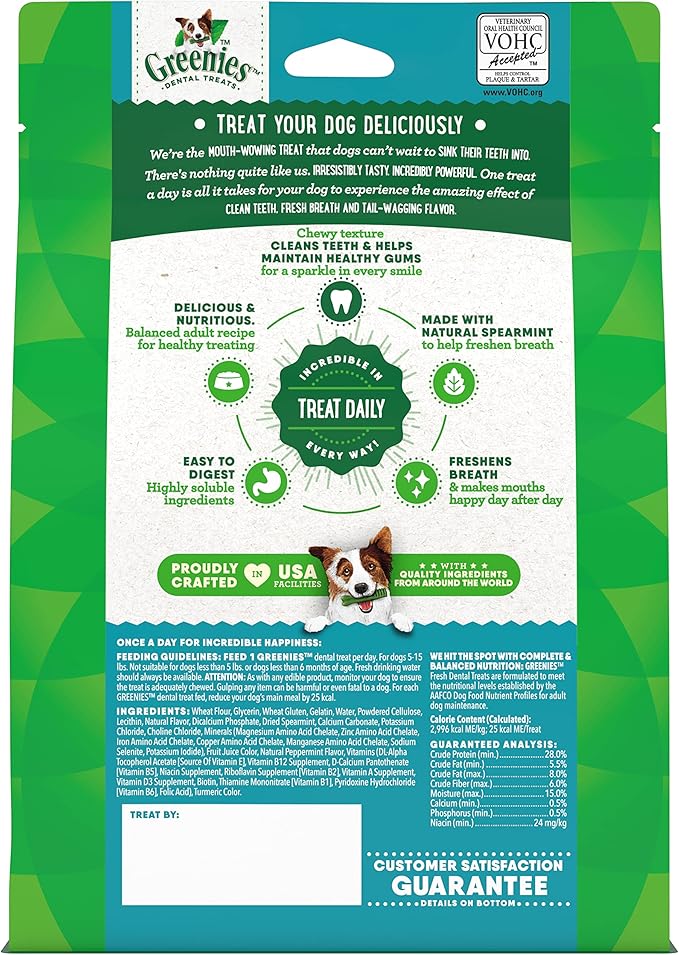 Greenies TEENIE Natural Dental Care Dog Treats Mint Fresh Flavor, 12 oz. Pack (43 Treats)