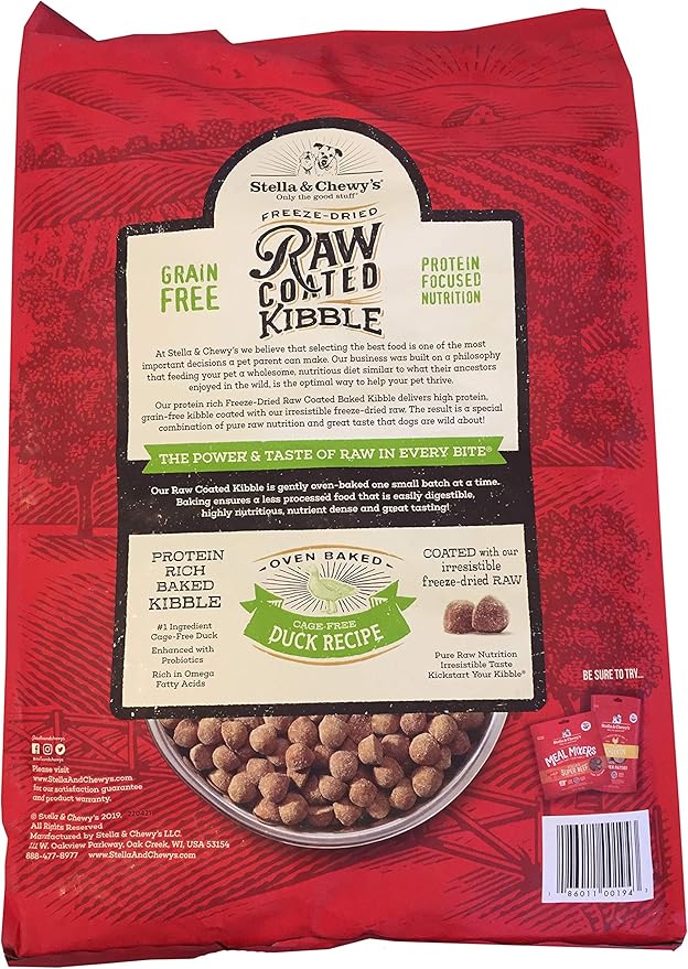 STELLA AND CHEWY Freeze Dried Raw Coated Kibble Grain Free Cage Free Duck Recipe Dog Food 22 Lbs