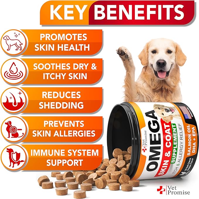 Omega 3 for Dogs - Dog Skin and Coat Supplement - Fish Oil for Dogs Chews - Allergy and Dog Itch Relief - Dog Anti Shedding Supplement - Dog Dry Skin Treatment - Salmon Oil - Made in USA - 120 Treats