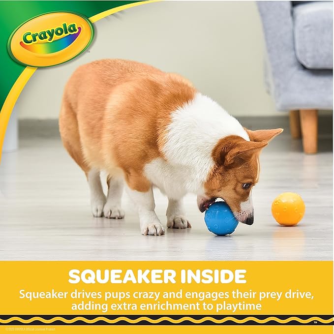 Crayola for Pets 2pk Balls in Pup-Visible Colors Dogs See Best, Embossed Texture for Easy Grip Fetch and Chew, TPR, Rubber Chew Toys for Dogs, Yellow + Blue Tennis Ball Style Dog Toys