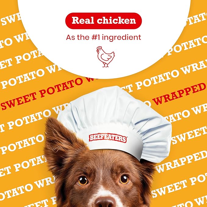Beefeaters Dog Treats - Sweet Potato Wrapped with Chicken 28oz | Dog Food No Corn/Wheat/Soy/Gluten | Low Fat, Grain-Free, Perfect for Training & Rewards | Dog Training Treats for All Dog Sizes