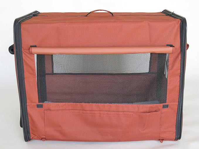 Go Pet Club 32" Soft Collapsible Dog Crate, Portable Pet Carrier, Thick Padded Pet Travel Crate for Indoor & Outdoor, Foldable Kennel Cage with Durable Mesh Windows, Brown
