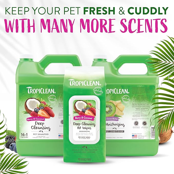 TropiClean Berry & Coconut Deep Cleansing Dog Shampoo | Deodorizing Dog Shampoo | Natural Pet Shampoo Derived from Natural Ingredients | Cat Friendly | Made in the USA | 1 gal.