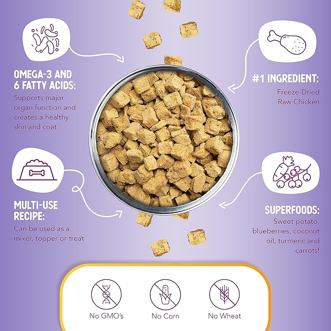 Health Extension Super Bites, Freeze-dried Raw, Gluten & Grain-free, with Extra Protein & Super Tasty Healthy Meal Mixer for Dogs, Chicken Recipe (18 Oz / 226 g)