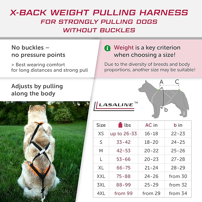 Dog Weight Pulling Harness, XBack for Canicross, Dog Sport, Bike Joring, Ski Joring, Sled Harness, Dog mushing, Dog Running Harness, Black Neonorange