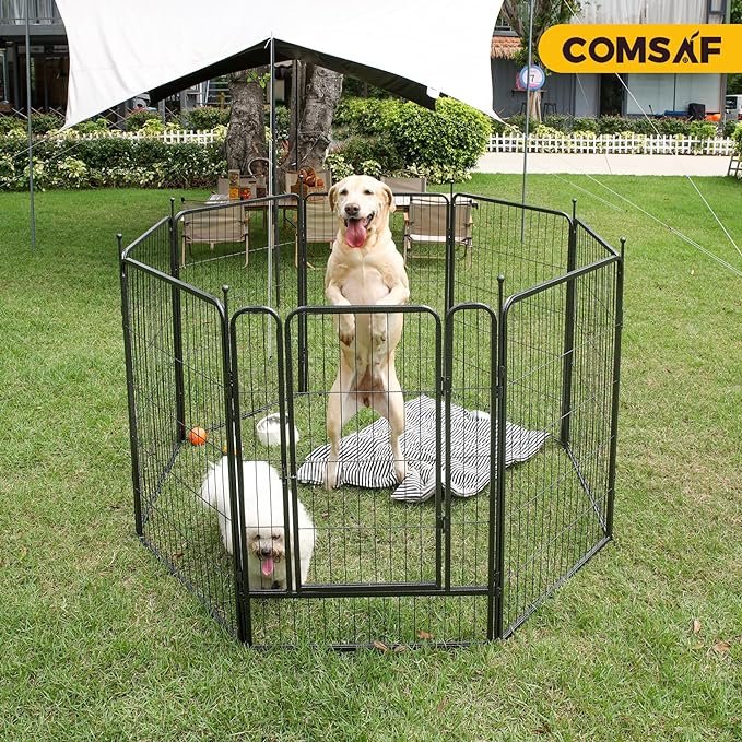 ComSaf Dog Playpen Outdoor, 40" Height 8 Panels Metal Dog Fence,Playpen for Large/Medium Dogs, Portable dog Playpen for Outdoor