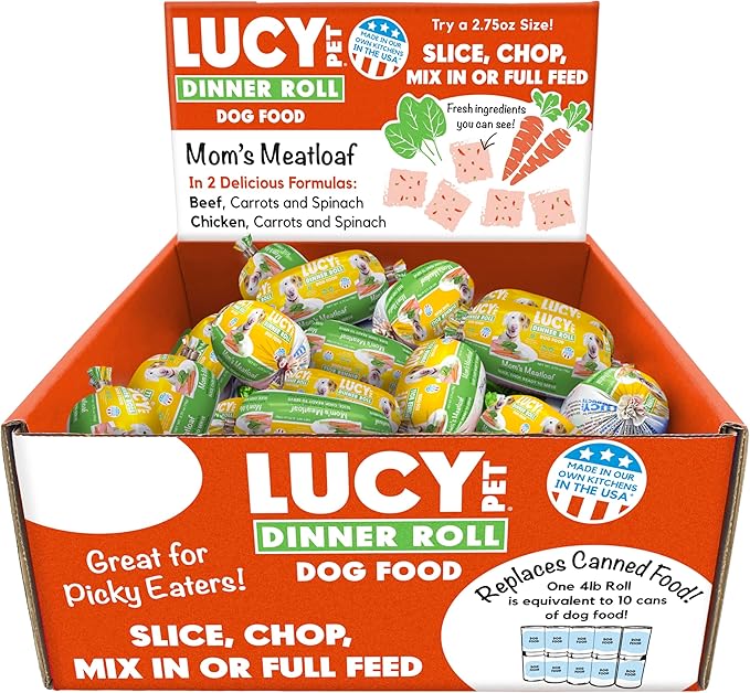 Lucy Pet Dinner Rolls-Mom's Meatloaf Chicken with Carrots and Spinach 2.75oz/36 ct. Box